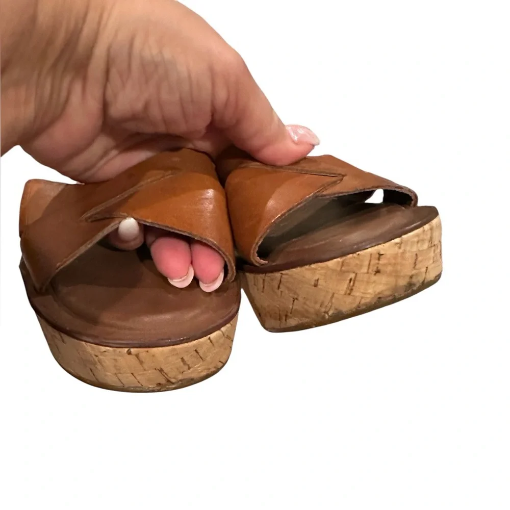 KORK EASE MYRNA MUSHROOMCORE PLATFORM BROWN TAN LEATHER SANDAL 7 38